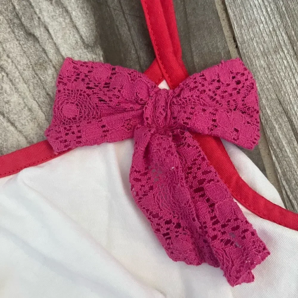 M.V. Kids Small 6/6X Red Pink‎ White Ruffle Tank Top Bows Cute